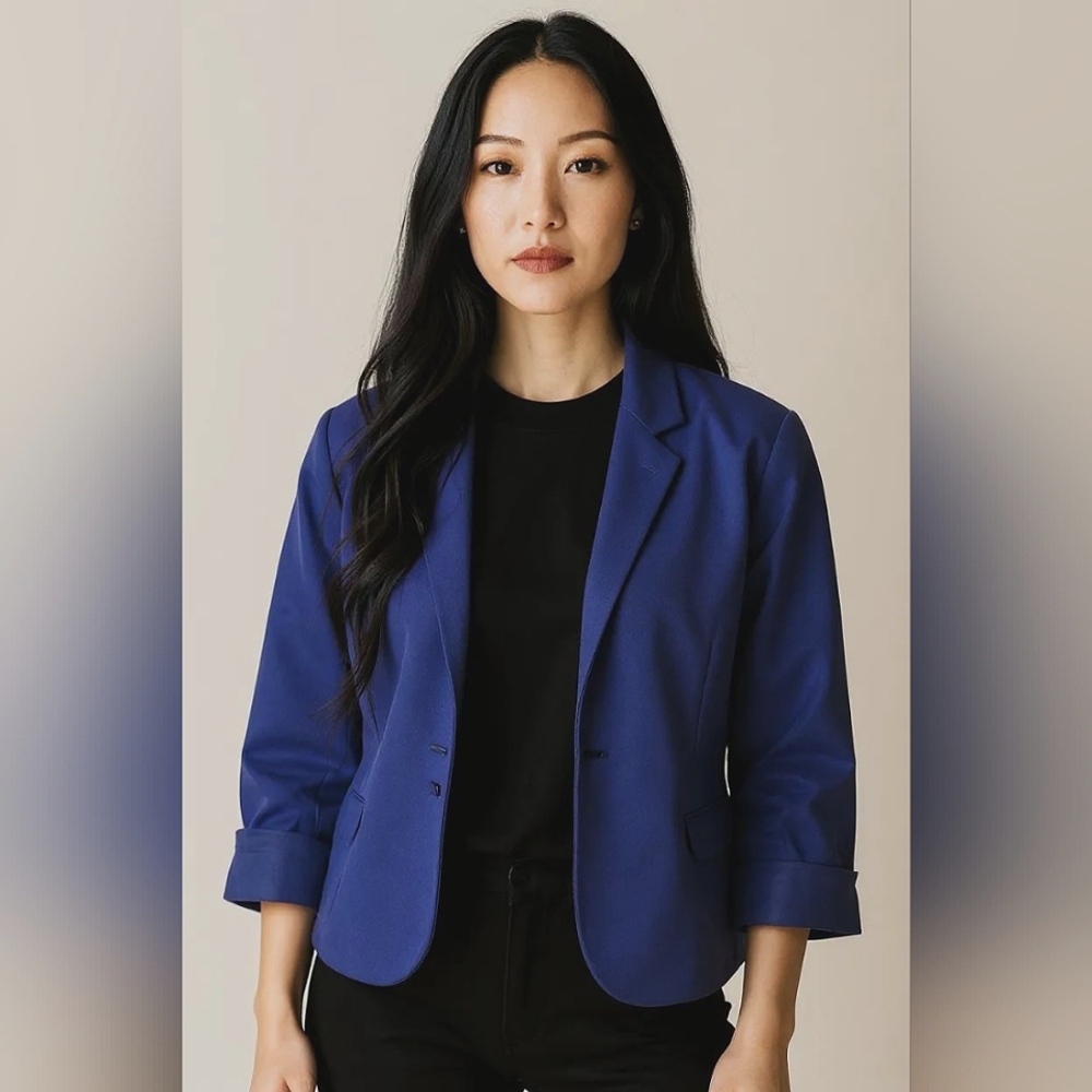 Jones Studio Career Blazer Jacket Sz 6 Petite Blue Office Career Boss Boardroom